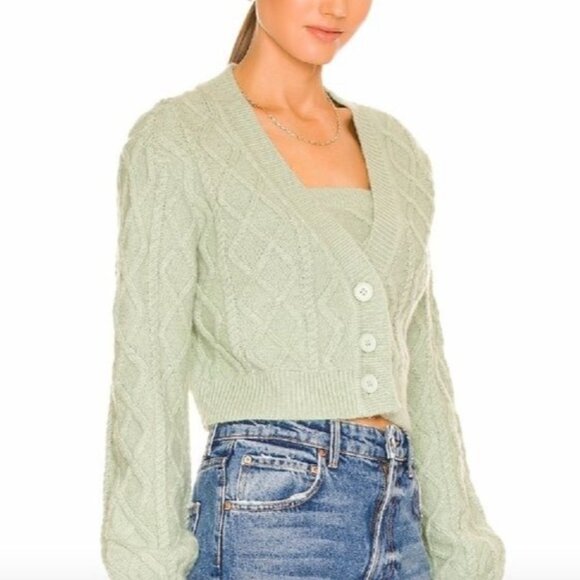 NWT Lovers and Friends Opal Cardigan Sweater Cropped Meadow Green L - Picture 1 of 8